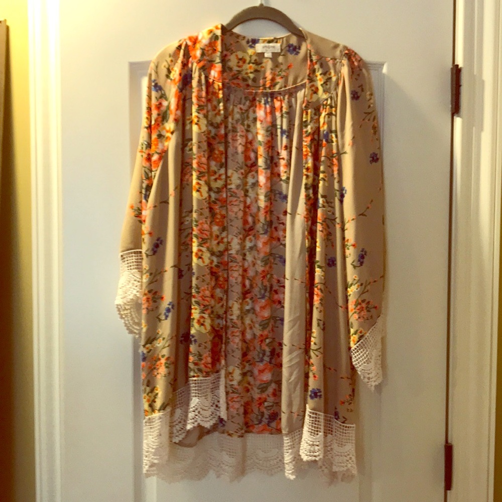 Floral print short sleeve cardigan